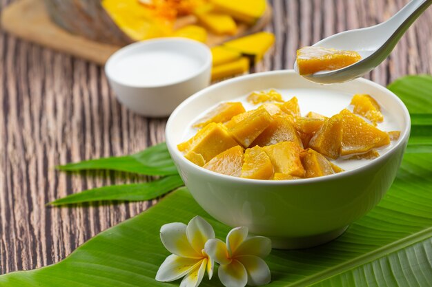 Coconut Milk Stewed Pumpkin in white bowl