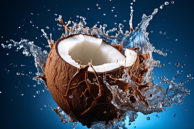 Free photo coconut with water splash close up