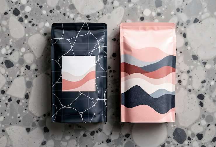 Free Photo coffee bags with abstract wave design