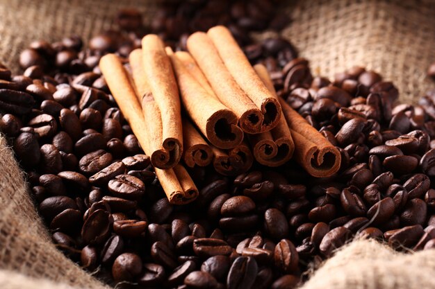 Coffee beans and cinnamon sticks