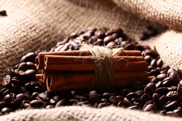 Coffee beans and cinnamon sticks