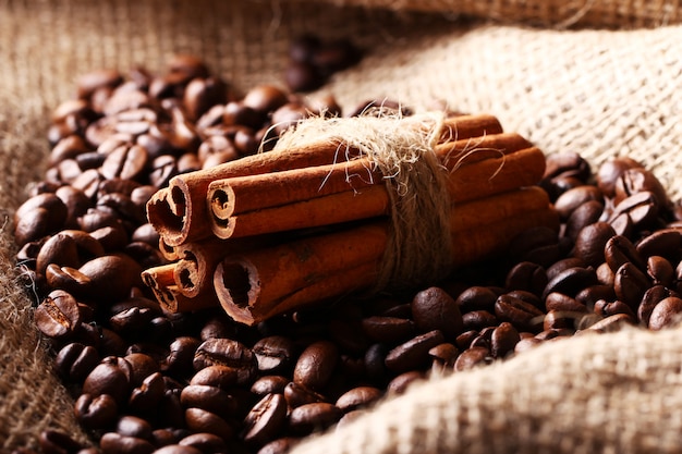 Coffee beans and cinnamon sticks