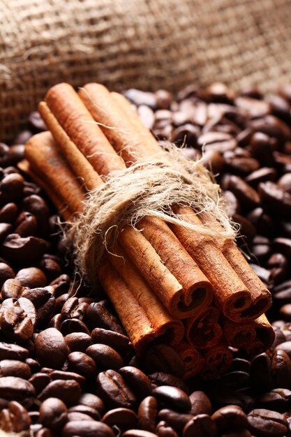 Coffee beans and cinnamon sticks