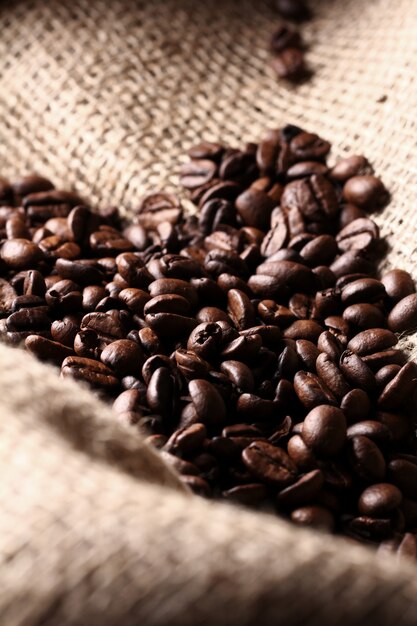 Coffee beans on cloth sack