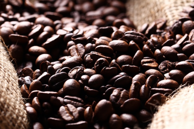 Coffee beans on cloth sack