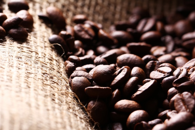 Coffee beans on cloth sack