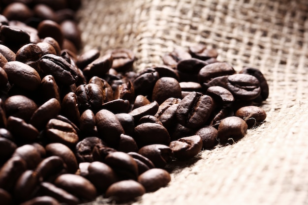 Coffee beans on cloth sack