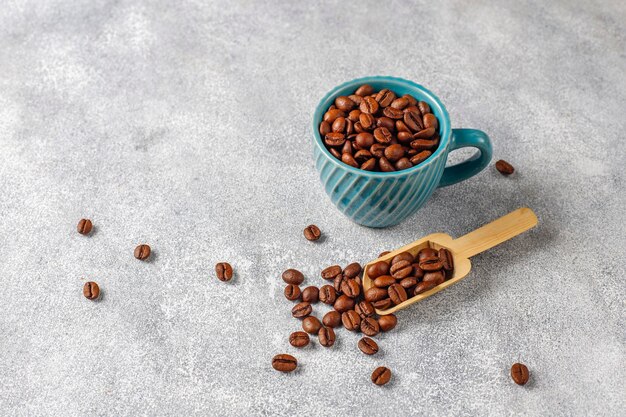 Coffee beans and ground powder.