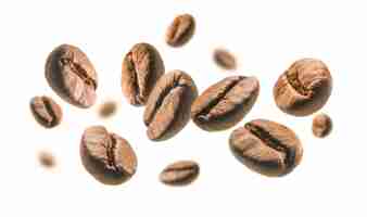 Free photo coffee beans levitate on a white background