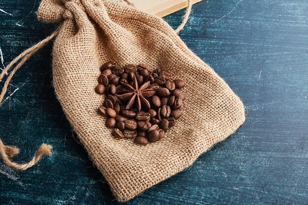 黄麻布にコーヒー豆。