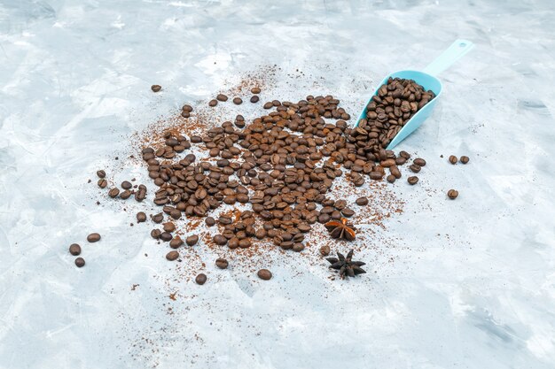 Coffee beans and spices on grunge background