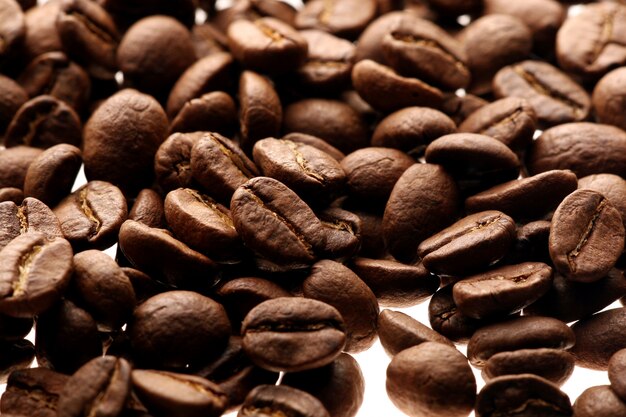 Coffee beans over white background