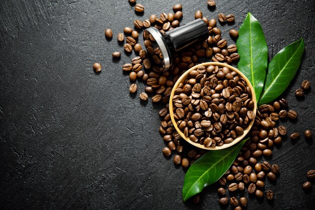 Coffee beans with props for making coffee