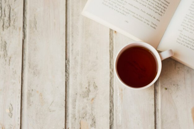 Coffee and book from above