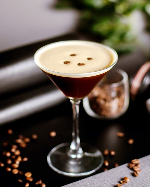 Coffee cocktail decorated with coffee beans