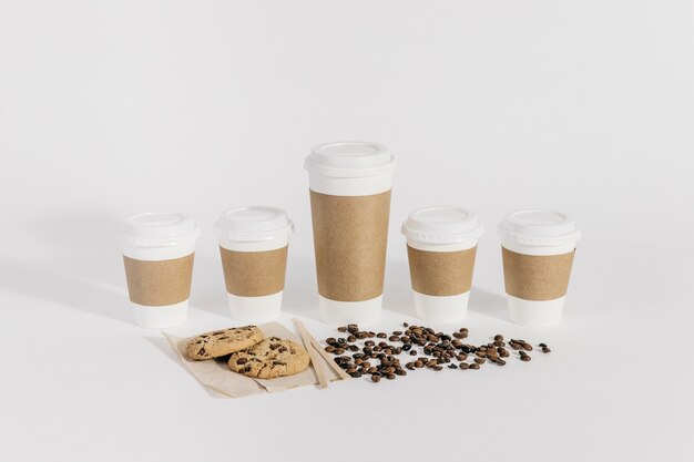 Coffee concept with five cups