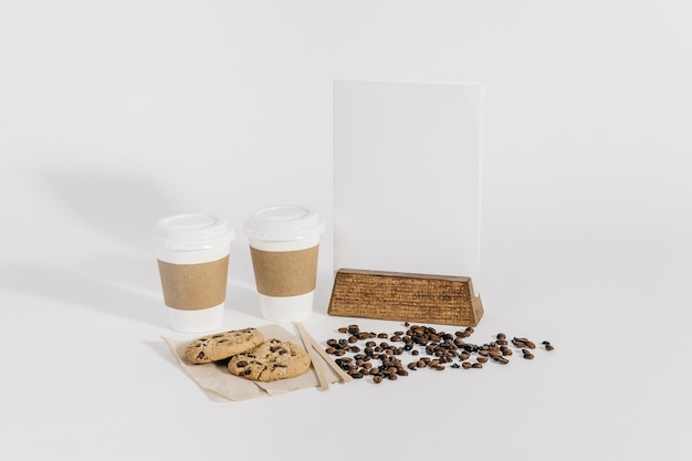 Coffee concept with white board and cups