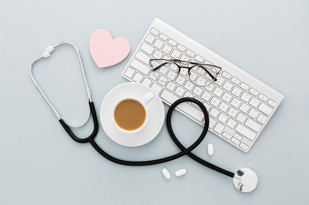 Coffee cup on medical desk