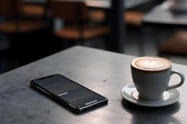 Free photo coffee cup and smart phone on the table in coffee shop