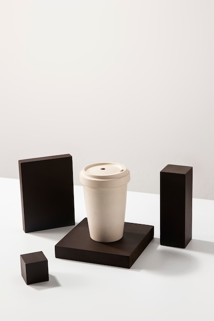 Coffee cup with wooden boards assortment