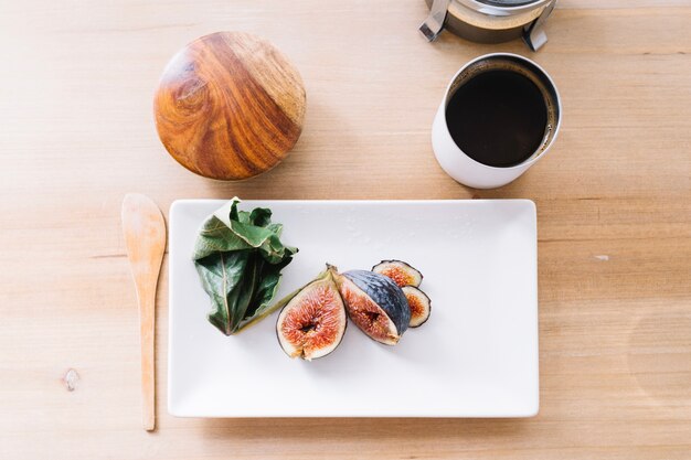 Coffee and fruit for breakfast