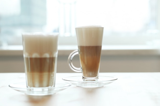 Coffee in glasses on a table