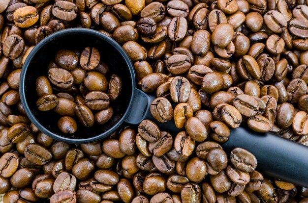 Coffee grains with tool