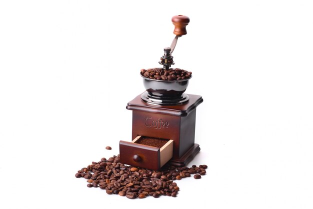 Coffee grinder on white background