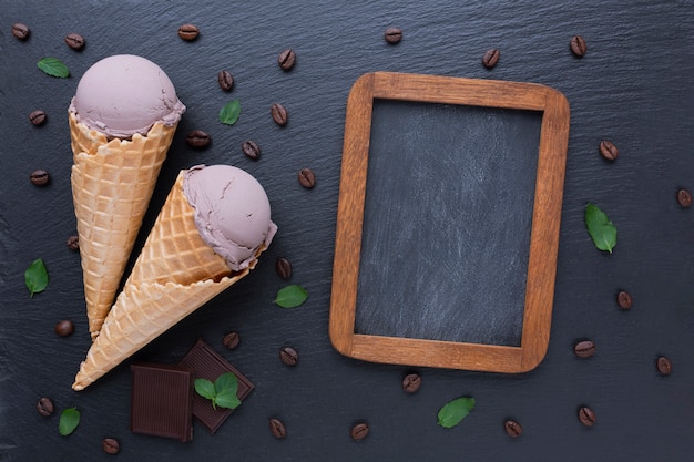 Coffee ice cream and chalkboard mock-up