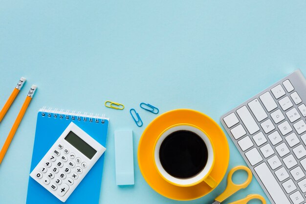 Coffee and keyboard flat lay