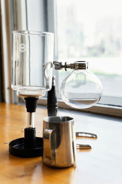 Coffee machine with water and cup
