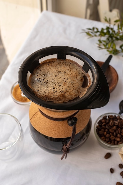 Coffee maker machine on table