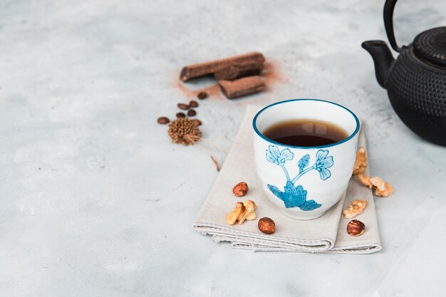 Coffee on marble surface close up