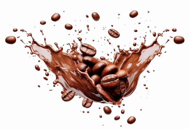 Free photo coffee splash with coffee beans on white background