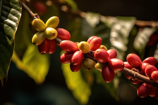 A coffee tree branch growing cultivating plantations