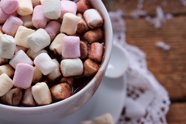 Coffee with marshmallows seen from above