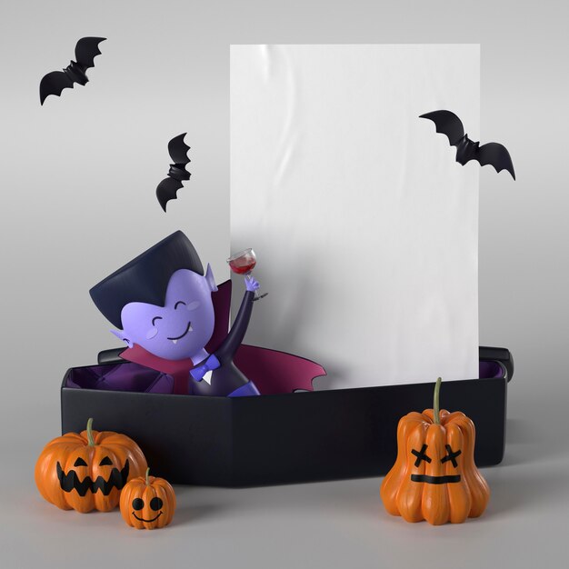 Coffin with dracula for halloween