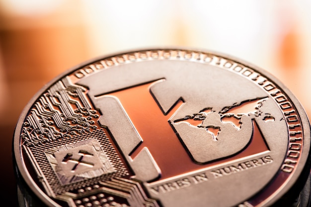 Free photo coin litecoin closeup on a beautiful background. digital cryptocurrency and payment system.