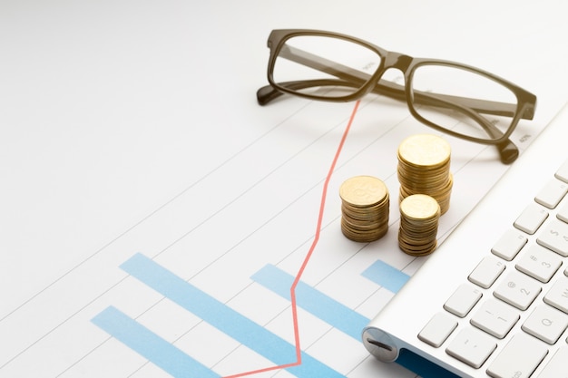 Coin pile near glasses