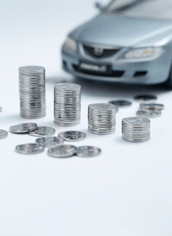 Coin stacks in front of car
