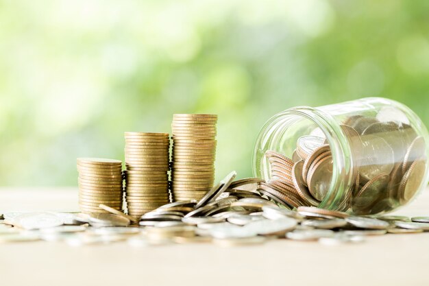 Coin on wooden table 