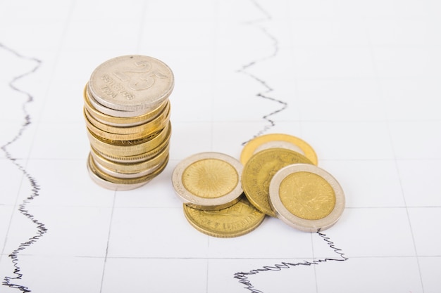 Coins column on table