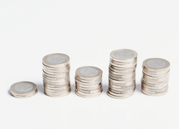 Coins on wooden table