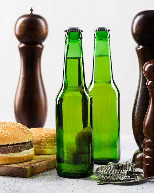 Cold beer and hamburger