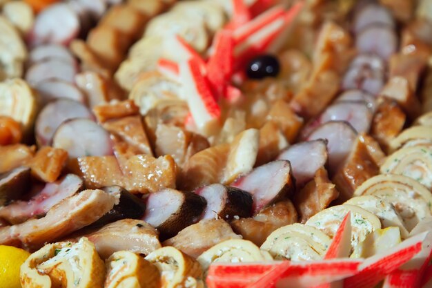 cold cuts fish on table in buffet