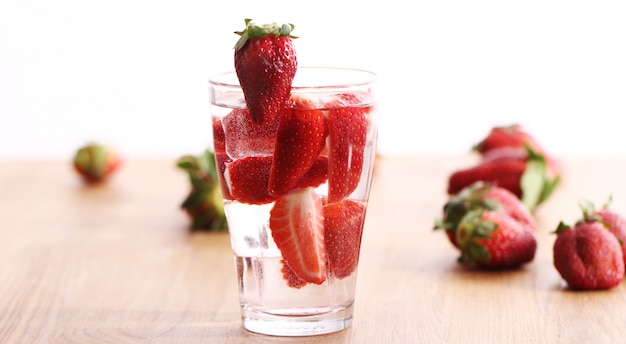 Cold drink with strawberries