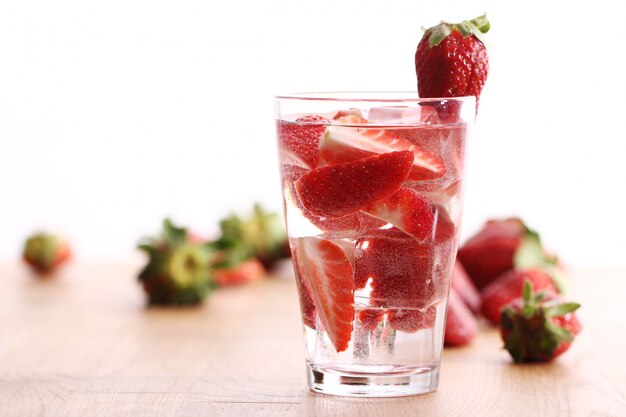 Cold drink with strawberries