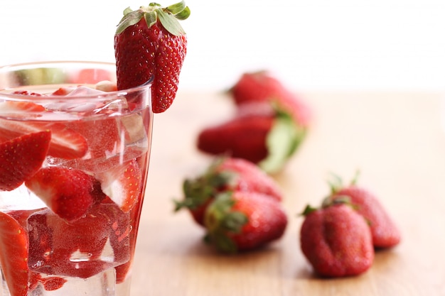 Cold drink with strawberries