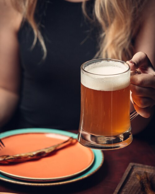 Cold filtered beer with foam