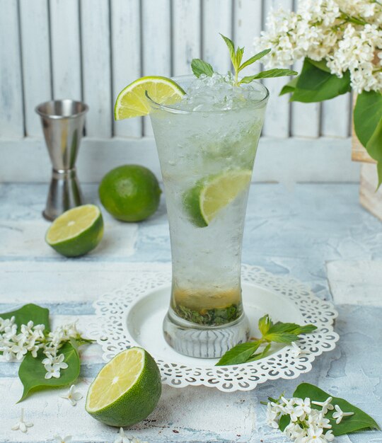 cold lime cocktail on the table
